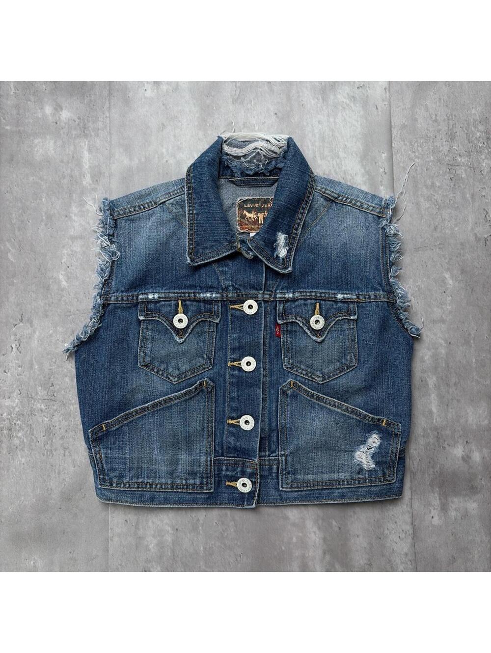 Vintage Blue Levi’s Grunge Distressed Trucker Denim Vest
